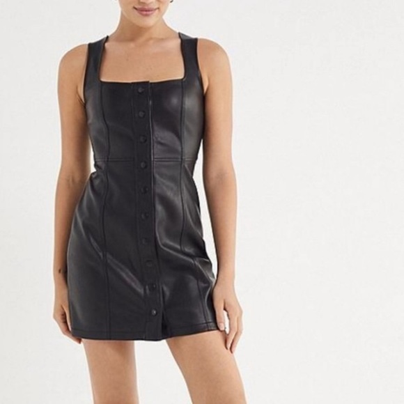 Urban Outfitters Faux Leather Button-Down Dress black size 8 - Picture 1 of 16